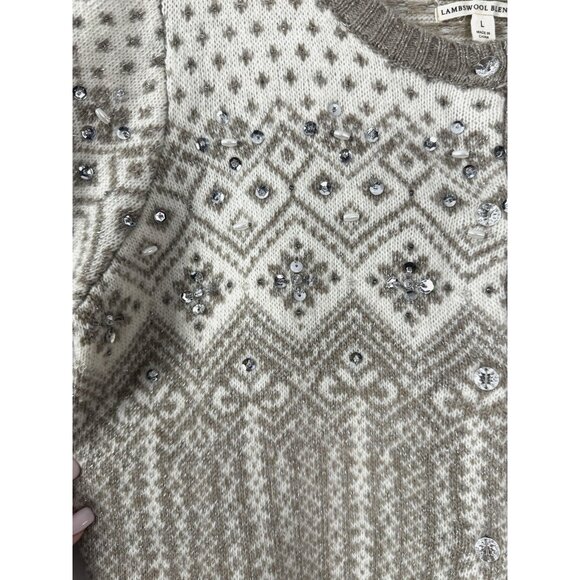 Telluride M Lambswool Fair Isle Cardigan Sequin Coastal Grandma Granny Cozy Warm - Picture 3 of 8